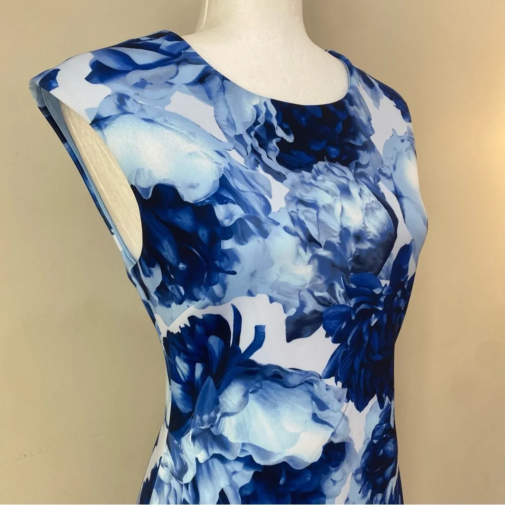 T. Tahari Sleeveless Blue & White Floral Zippered Back NWT Size 4 - Picture 7 of 16